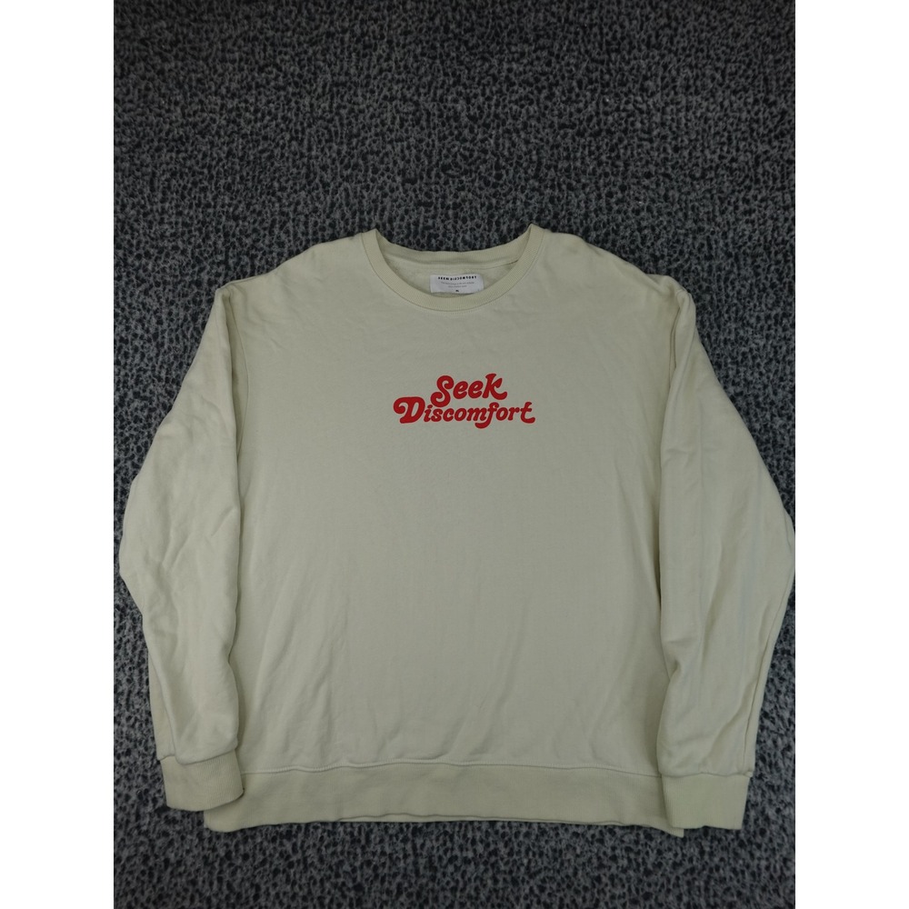 Seek Discomfort Sweatshirt Mens XL Cream Excellent Made For Dreamers Crewneck